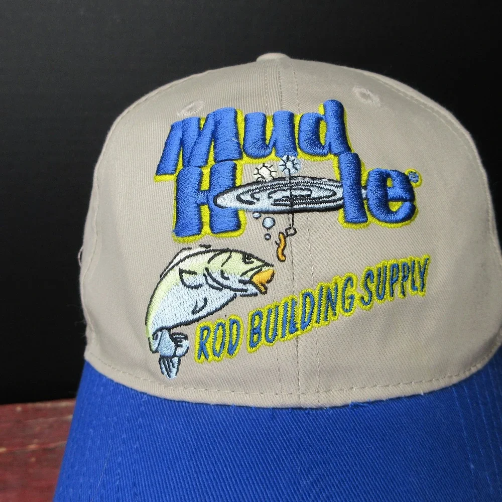 Mud Hole Rod Building Supply Fishing Baseball Cap Hat Adjustable Tan Blue